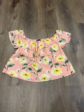 Forever 21 Peach Floral Off-The-Shoulder Blouse